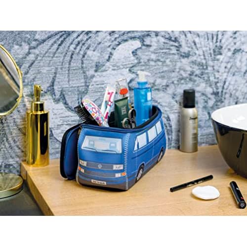 BRISA VW Collection - Volkswagen Neoprene Universal Makeup Cosmetics Toiletry Travel Pharmacy Bag in T3 Bus Vanagon Design (Blue/Large)