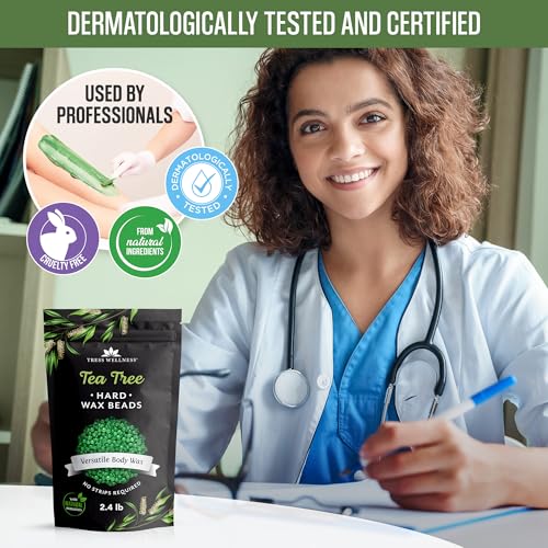 Wax Beads for Hair Removal - Tea Tree Scented, 2.4 lb Home Wax Kit - Safe & Dermatologically Tested - Variation: Tea Tree / 38.4 Ounce Pack of 1