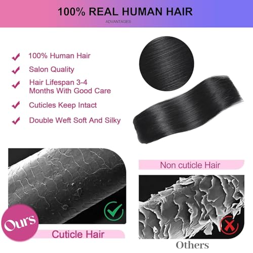 Black 24 Inch Clip-In Hair Extensions - Real Human Hair, 8pcs, 120g, Natural Black
