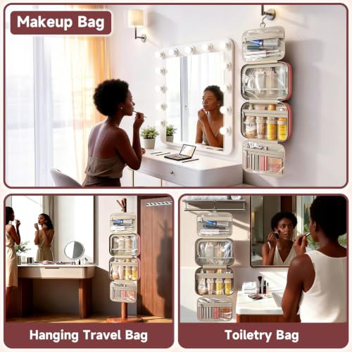 Travel Toiletry Bag for Women - Pink Medium Waterproof Hanging Organizer