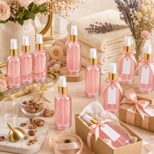 10PCS 4oz Glass Spray Bottles - Refillable Travel Fine Mist Containers (Pink, Gold)