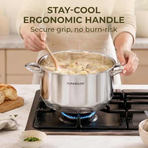 16 Quart Stainless Steel Stock Pot with Lid - Multi-Ply Base, Durable Cooking Pot