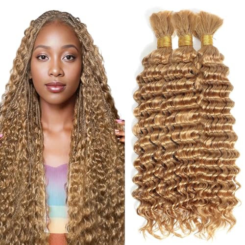 Blonde Human Braiding Hair Extensions - Deep Wave Boho 3 Bundles 18 Inch
