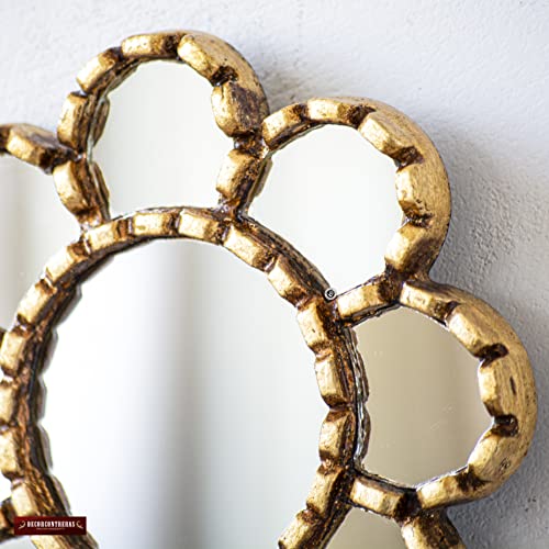Small Round Wall Mirror 6in with Frame Bronze Leaf from Peru - Artisan Mirror - Exclusive Handmade Gift