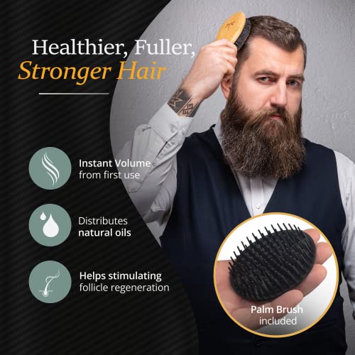 Men's Boar Bristle Hair Brush Set for Thin, Short Hair - Natural Oil Distribution & Scalp Massage