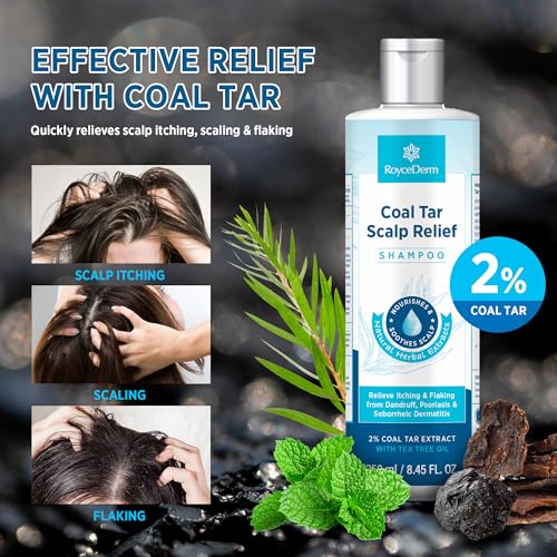 Roycederm Coal Tar Dandruff Shampoo with Scalp Massager Brush – Extra Strength 2% for Dandruff & Psoriasis