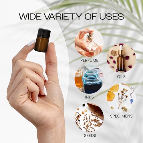 Beauticom 2ML Amber Glass Vial Pack of 144 with Orifice Reducers - Travel & Aromatherapy Bottles