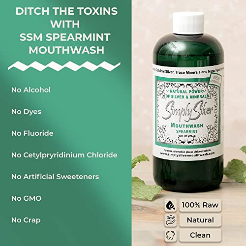 Simply Silver Spearmint Mouthwash with Nano Hydroxyapatite 16 oz - Natural, Alcohol & Fluoride Free