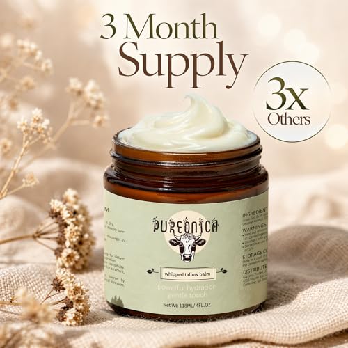 Pureonica Unscented Grass Fed Beef Tallow Face Moisturizer 4 Oz - Deep Hydration