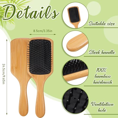12Pcs Bamboo Hair Brushes Set with Black Bristles - Natural Wooden Paddle for Detangling & Scalp Massage (9.65'' x 3.35'')