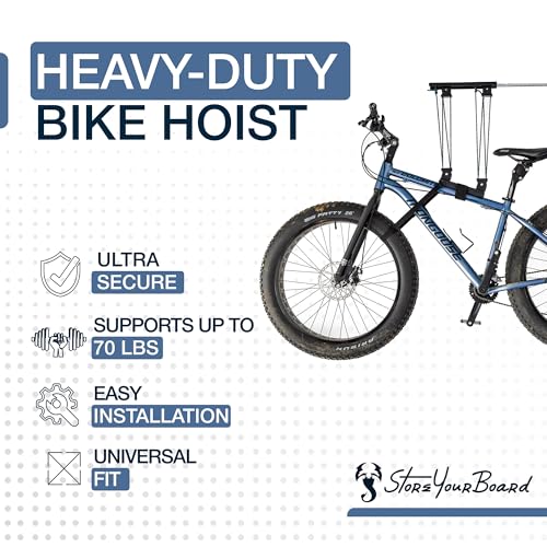 Garage Ceiling Bike Hoist System - Adjustable Pulley Lift for All Bikes