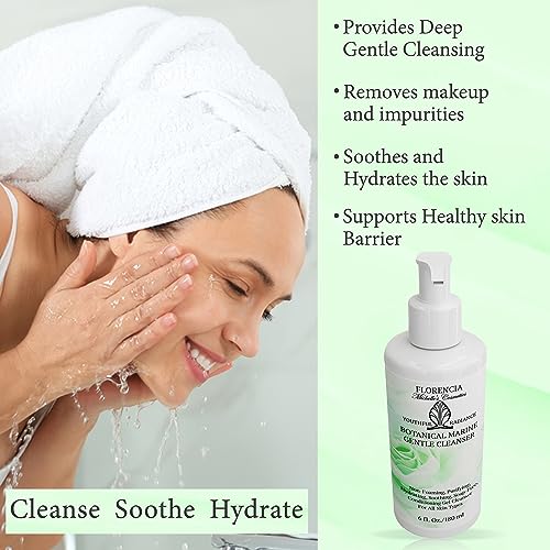 Florencia Botanical Marine Gentle Cleanser - Non-Foaming, Hydrating, Oil-Free Face Wash for Dry to Normal Skin - With Marine Algae & Organic Botanicals - Sensitive Skin, 6 oz