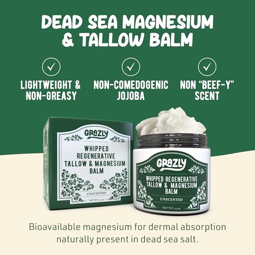 Grazly Unscented Whipped Beef Tallow for Skin - 2.5 oz - Nourishing Moisturizer