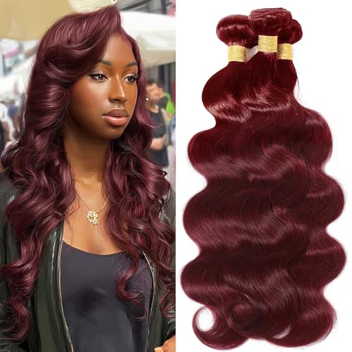 99J Burgundy Body Wave Human Hair Bundles - 12, 14, 16 Inches - Brazilian Grade
