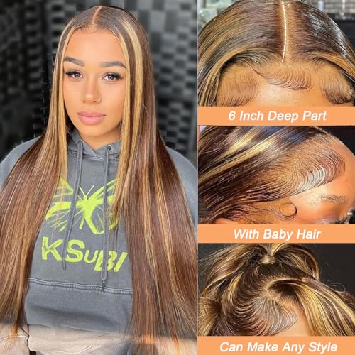 Brazilian Virgin Human Hair Closure 16 Inch Honey Blonde P4/27 Transparent Lace Middle Part