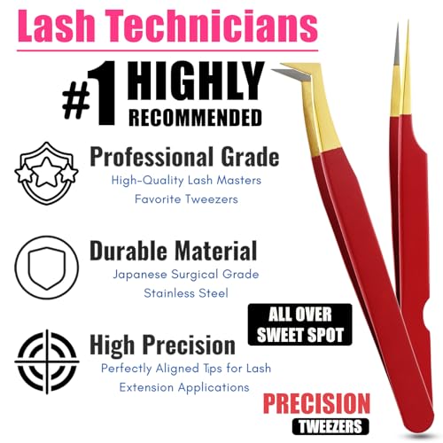 My Lash Tools Fiber Tip Lash Tweezers set for Eyelash Extensions Pro Tweezer for Volume Lashes Japanese Stainless Steel Mink Lashes Fan Making Mega Volume Boot Lashing Tweezers (Gold with Gold Tip)