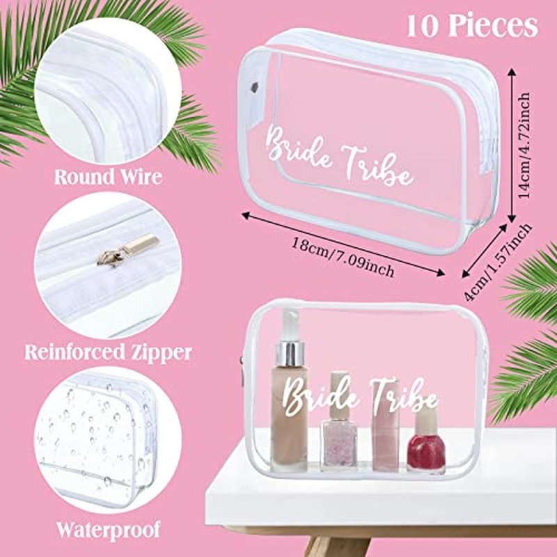 Amylove 10 Pcs Bridesmaid Makeup Bag for Bridal Party Gifts Clear Makeup Bags Toiletry Bridesmaid Proposal Gift Cosmetic travel Cosmetic Bag for Wedding Bachelorette Party Favor(White)