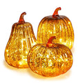 Orange Mercury Glass Pumpkin Light Set - 3 Pack Fall Halloween Porch Decor