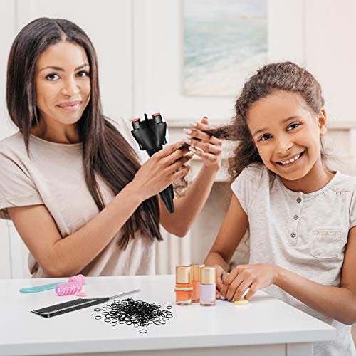 Automatic Hair Braider with 800 Mini Rubber Bands, Tail Comb & Electronic Braiding Machine - Roller Styling Tool for Tangling (Black)