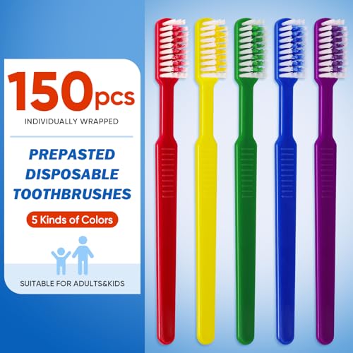 150 Pack Prepastel Disposable Toothbrushes with Toothpaste - Bulk Individually Wrapped