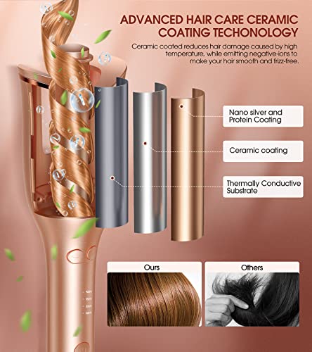 Automatic Hair Curling Iron with Large 1-Inch Barrel, 4 Heat Settings & Auto Shut-Off