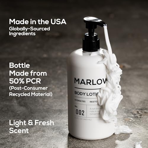 Marlowe Men's Body Lotion - Daily Moisturizer for Dry Skin, 15 oz Pump