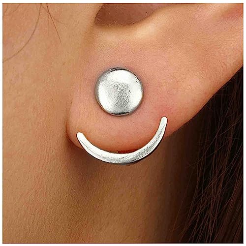 Boho Moon Ear Jackets Earrings Crescent Moon Stud Earrings Gold Sun Moon Earrings Minimalist Double Sided Round Earrings Jewelry for Women