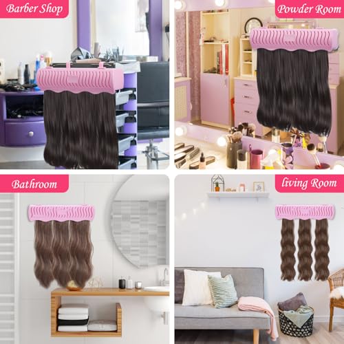 Hair Extension Holder, Portable Braiding Hair Rack 4 Fixed Methods Halo Hair Extensions Holder for Styling, Washing, Blow Drying and Storing(Pink)
