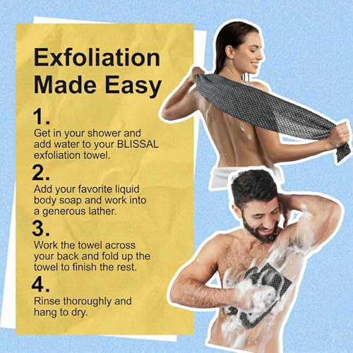 Black 2 Pack Exfoliating Washcloth Towels - Body Scrubber Set for Shower