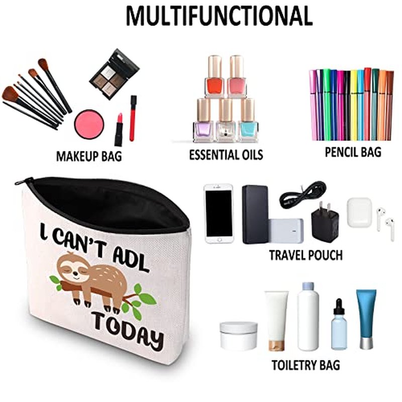 G2TUP Occupational Therapy Therapist Gift I Can't ADL Today Makeup Bag OT Life Sloth Bag Occupational Therapist Joke Gift