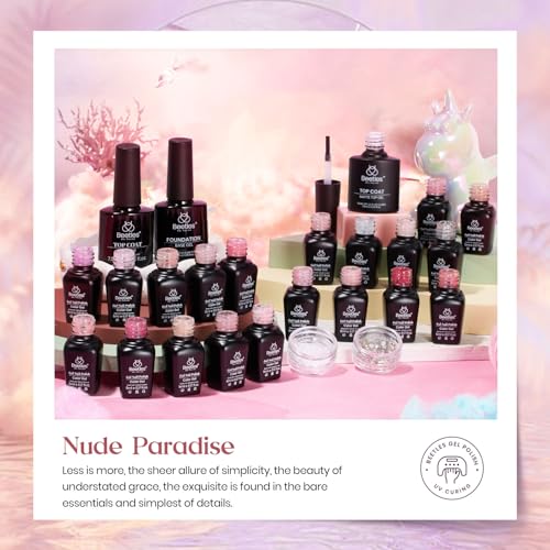 Beetles Nude Pink Gel Nail Polish Set - 20 Colors with Rhinestones & Top Coats (Variation: E - Nude Pink Brown)