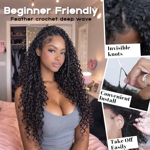 16 Inch Crochet Hair Extensions - Human-Hair-Like Feather Blends, 100 Roots, 4#