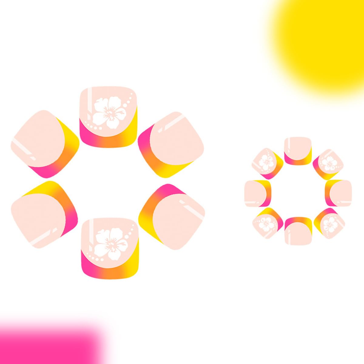 24PCS French Tip Press on Toenails Short Square Toe Press on Nails Cute Fake Toenails with White Hawaii Flower Designs Toenail Press ons False Toe Nails Cute Summer Beach Artificial Nails for Women