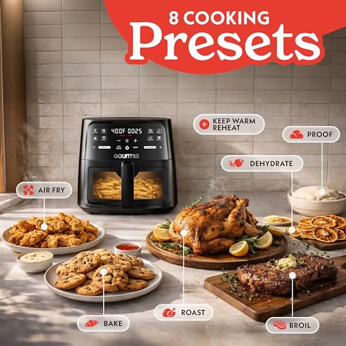 Gourmia 8 Qt Air Fryer with Viewing Window and 1700W Power, Black