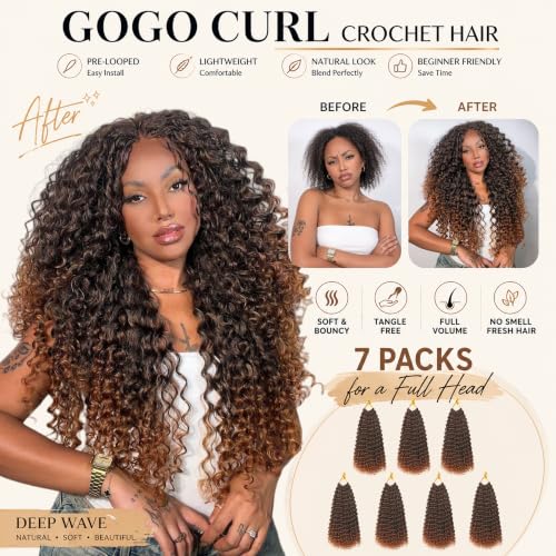 12 Inch Curly Crochet Hair for Black Women - Upgraded 4-in-1 Gogo Curl Pack of 7 T30