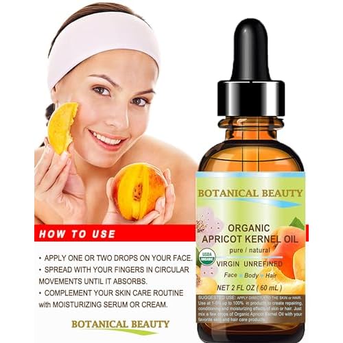 Botanical Beauty ORGANIC APRICOT KERNEL OIL Australian. 100% Pure Virgin Unrefined Cold Pressed Carrier Oil 1 oz- 30 ml. For Face, Hair, Body, Nails, Skin, Anti - aging