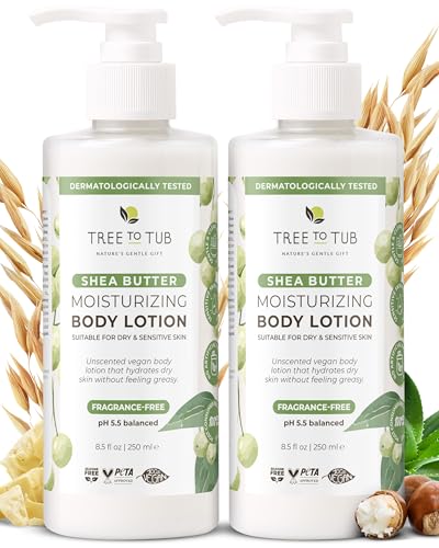 Tree To Tub Unscented Shea Butter Body Lotion 17 Fl Oz - Fragrance-Free Moisturizer for Dry & Sensitive Skin - 2 Pack