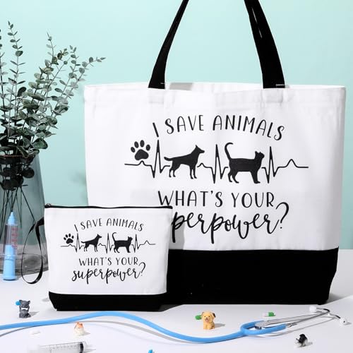 Paterr Vet Tech Appreciation Gifts Tote Bags Canvas Makeup Bag Veterinary Thank You Gift for Veterinarian Pet Lover Assistant