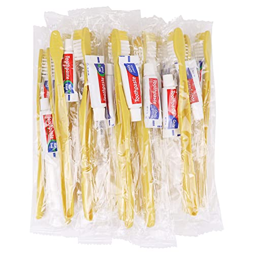 Disposable Toothbrushes with Toothpaste - 400 Pack Yellow Hollow Individually Packaged