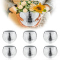 Silver Disco Vase Set - 6 Glass Planters with Reflective Mirror Ball Design 5x6in
