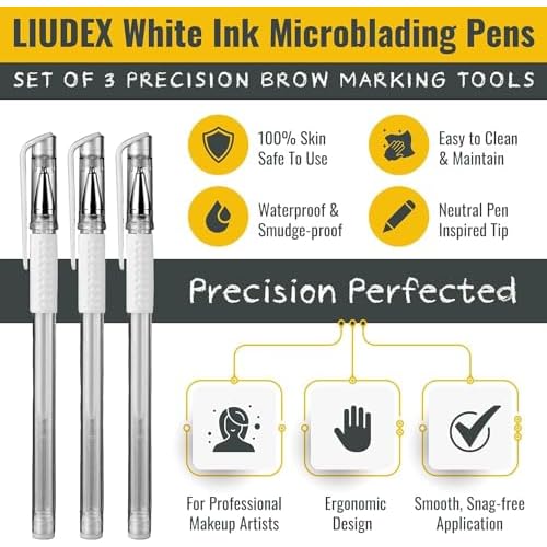 | 3pcs Skin Marker | Eyebrow PMU Microblading Outline Pencil | Felt Pen White Brow Position Mapping Pencil | Permanent Makeup Position Mark Tools
