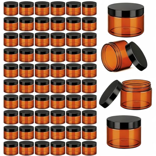 Plastic Jars with Lids - 8oz Amber Containers Bulk Pack of 60 - Leakproof & Transparent