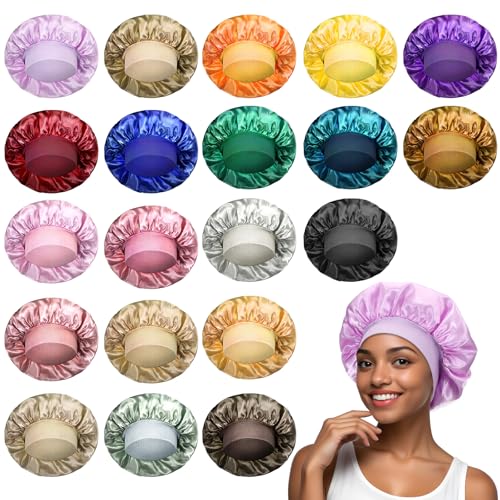 20 Pack Satin Sleep Bonnets for Women - Large Adjustable Hair Caps for Curly Dreadlocks & Natural Hair