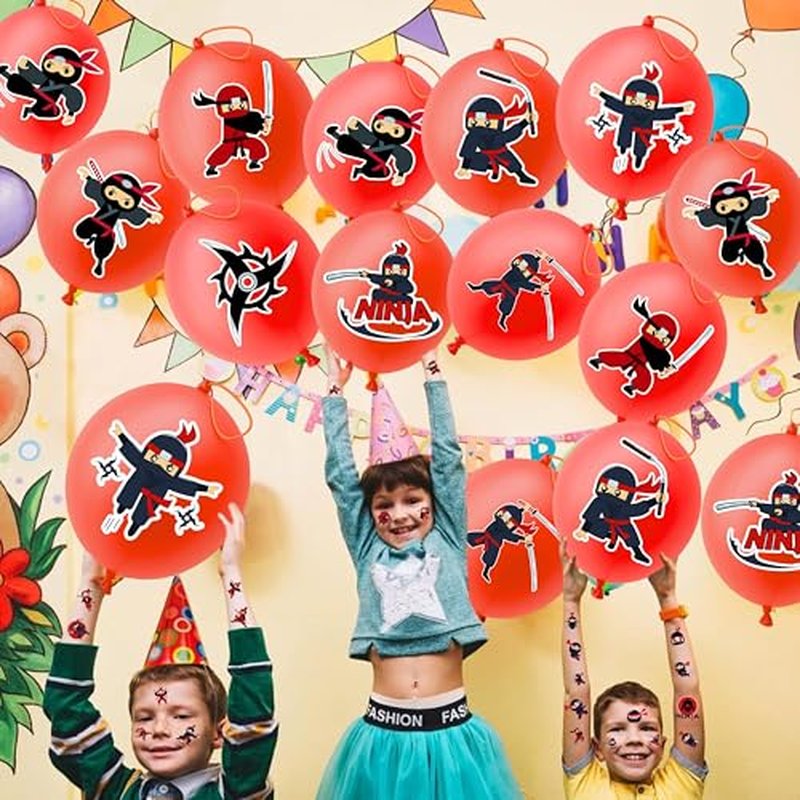 72 PCS Ninja Party Favors ? 48 Pre-Cut Temporary Tattoos & 24 Ninja Punch Balloons Themed Birthday Party Decorations Supplies Favors Gifts, Goodie Bag Fillers, Classroom Rewards
