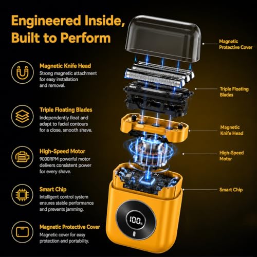 Electric Mini Foil Shaver for Men Grooming Razor Beard Trimmer - Yellow - Compact Waterproof