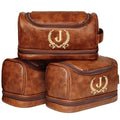 Personalized Leather Toiletry Bag for Men with Initial J - Travel & Gift Ready, Brown