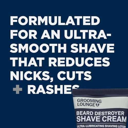 Grooming Lounge Beard Destroyer Shave Cream for Men - Bump, Irritation & Razor Burn Free Shaving Cream Sensitive Skin, Men Beard Care - Soft, Smooth, Easy Glide Low Shaving Foam Lather Formula - 5 Oz