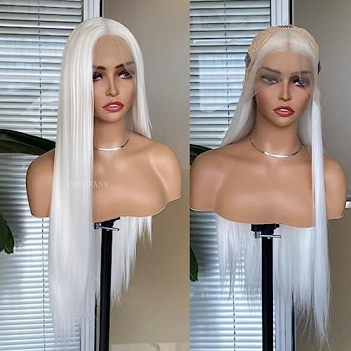 White Synthetic Lace Front Wig for Women - Long Silky Straight Hair