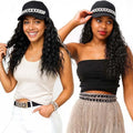 18-Inch Wavy Matte Black Cap Wig with Rhinestone Decor - Adjustable Fit