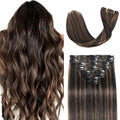 Clip in Hair Extensions Human Hair Remy Balayage 14 Inch Natural Black to Chestnut Brown - 80g